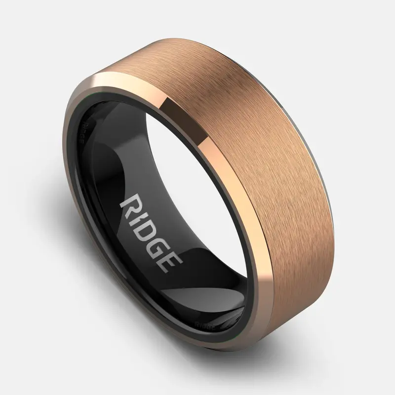 Ridge 8Mm Beveled Band Set – 18K Rose Gold 1