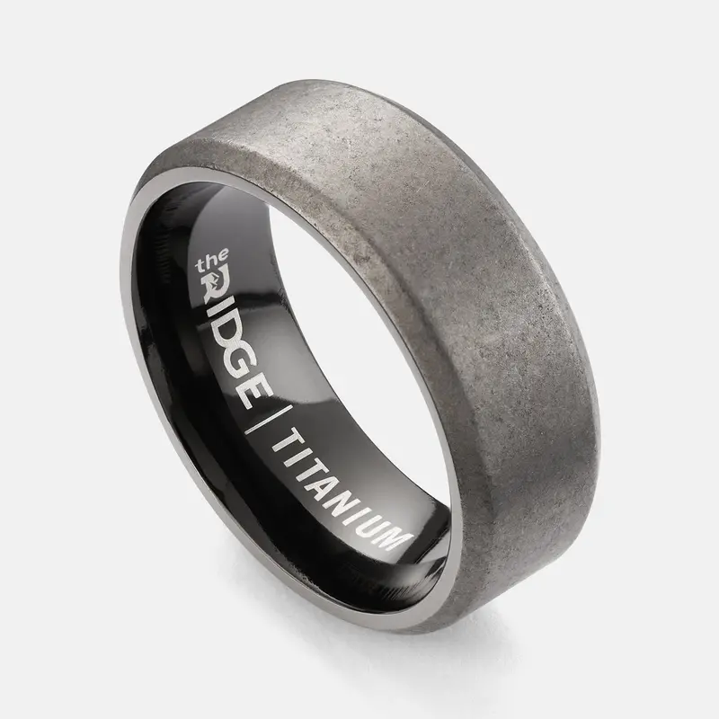 Ridge 8Mm Beveled Stonewashed Titanium Ring Set 1