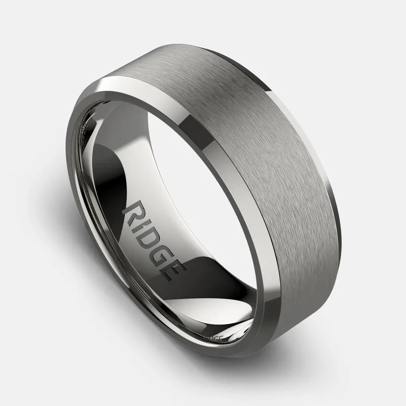 Ridge 8Mm Beveled Wedding Band Set – Platinum And Tantalum 1