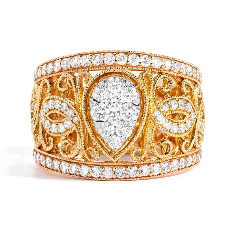 Robert Irwin Couture Mumtaz 'Jewel Of The Palace' Filigree Ring In Tri-Color Gold 1