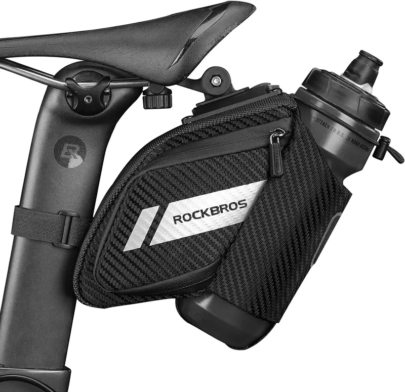 Rockbros Dual-Function Saddle Bag – Waterproof 0.6L Storage + Integrated Water Bottle Holder 1