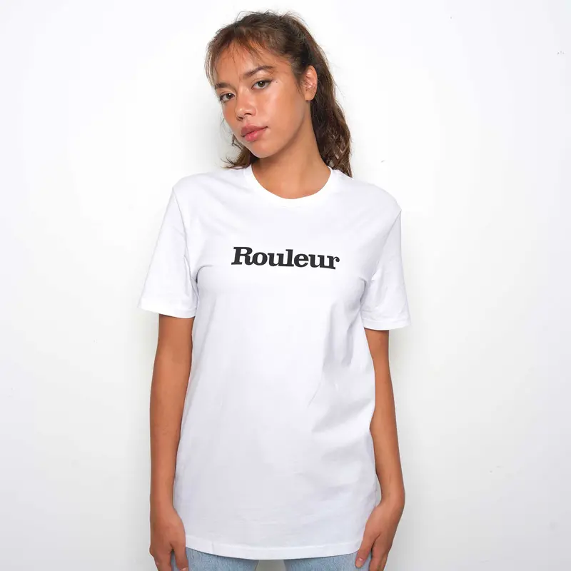 Rouleur Organic Unisex T-Shirt – White Logo Design 1
