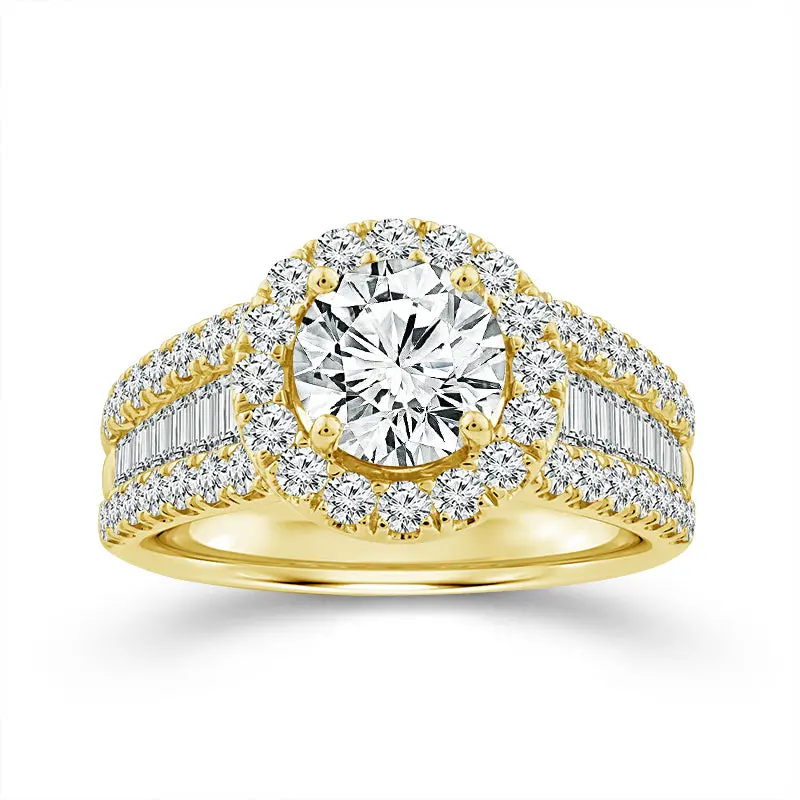 Round Halo Lab-Grown Diamond Engagement Ring – 3.0 Cttw, Yellow Gold 1