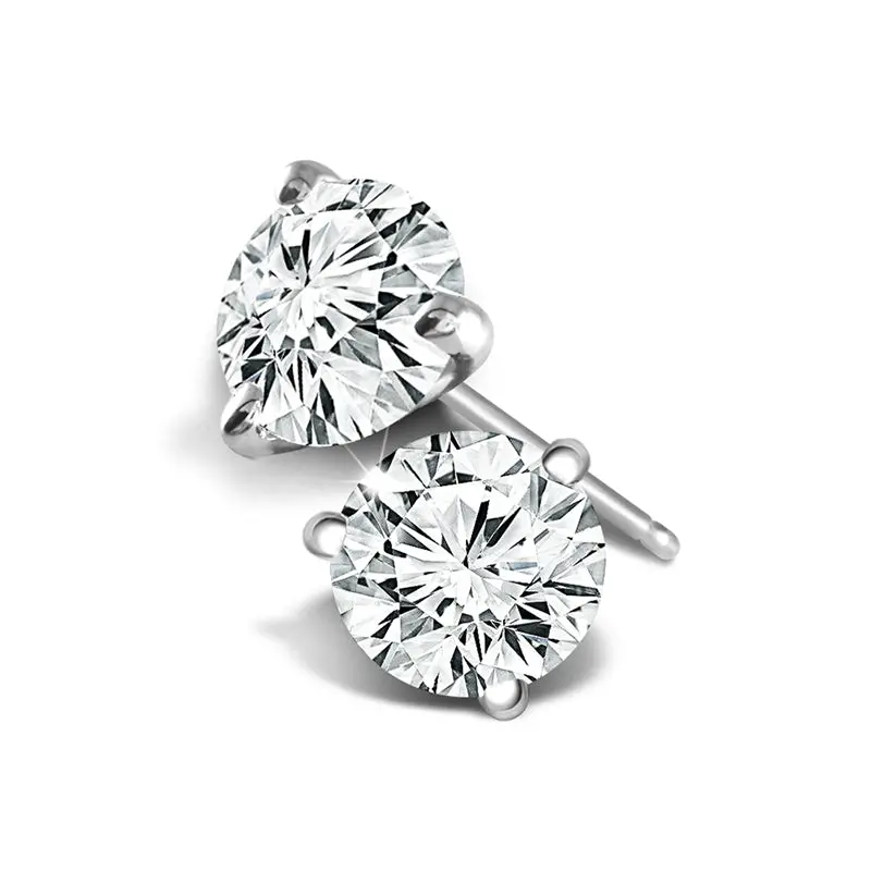 Round Lab-Grown Diamond Stud Earrings—2 Carat Total Weight In 14K White Gold 1