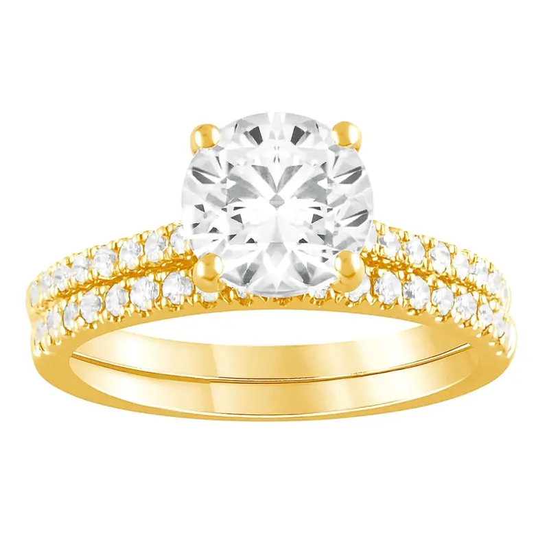 Round Lab-Grown Diamond Wedding Set — 2.5 Ct Total, Center Stone: 2.0 Ct, Yellow Gold 1