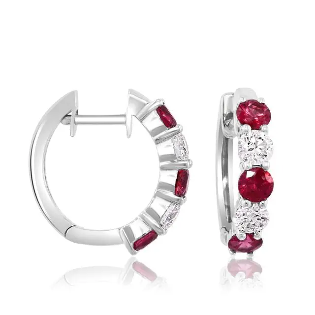 Ruby And Diamond Hoop Earrings In 14K White Gold 1