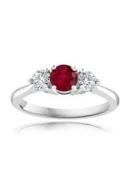 Ruby And Diamond Three-Stone Ring In 18K White Gold – Past, Present, Future Style 1