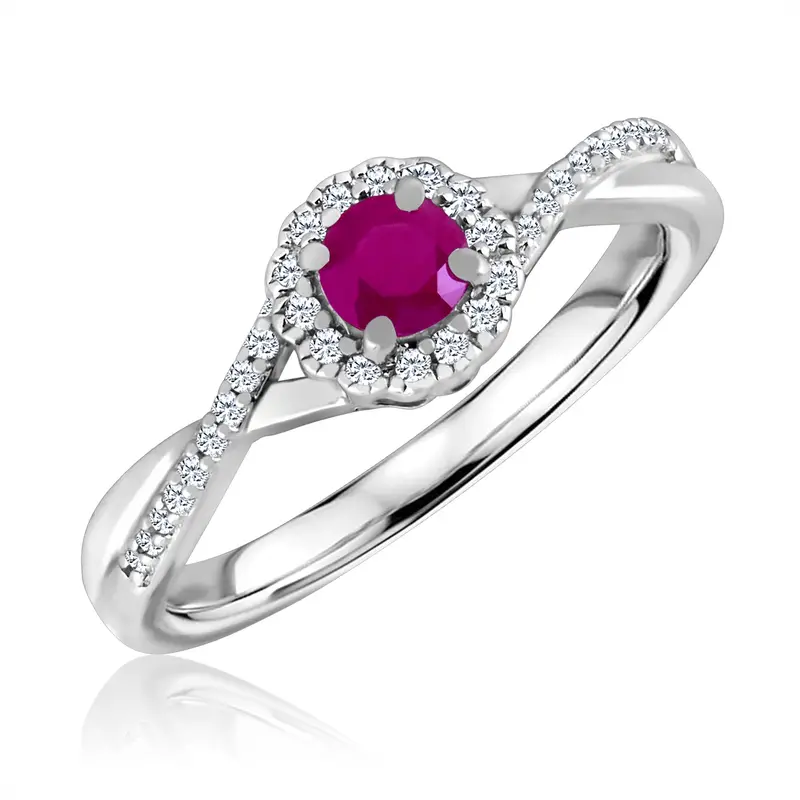 Ruby Birthstone Ring With Diamond Halo – July, Sterling Silver 1