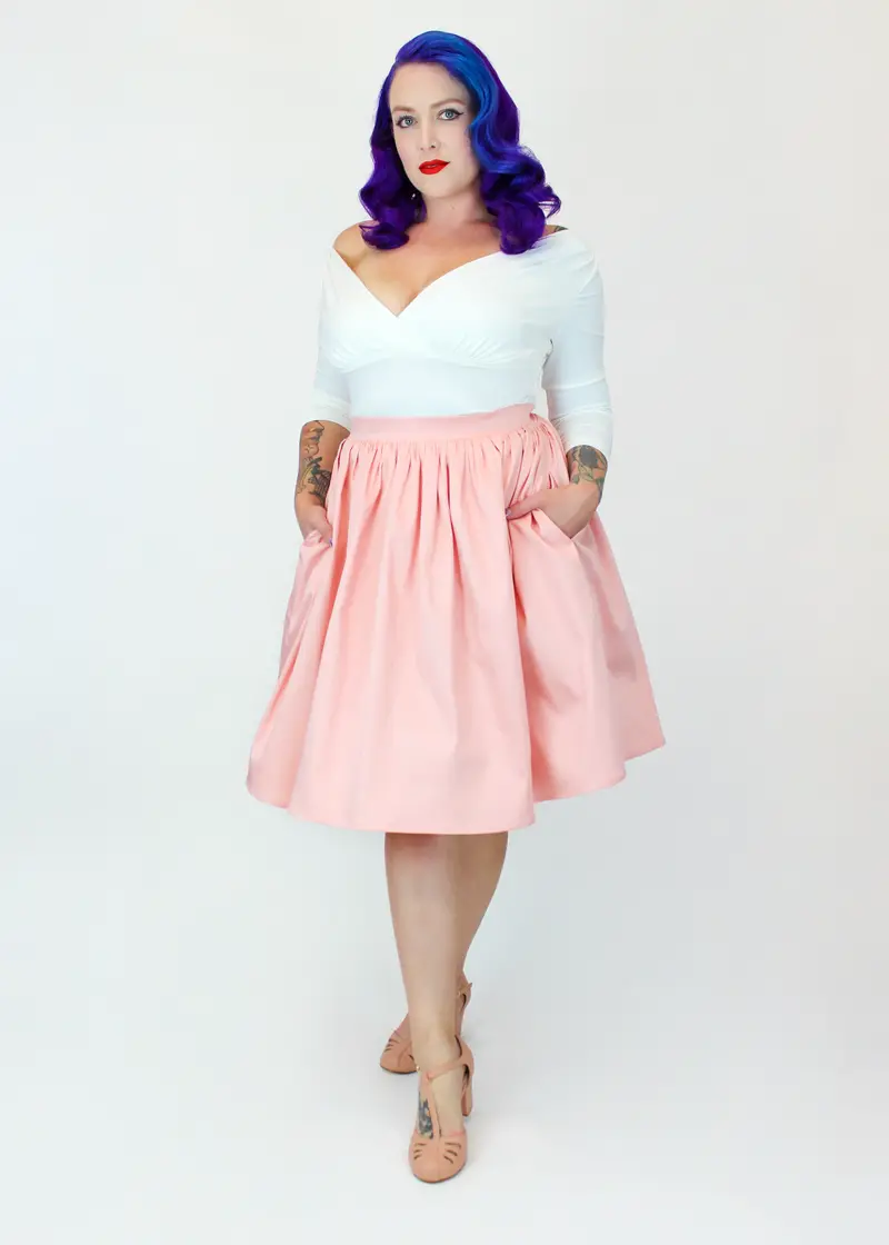 Salmon Pink Pleated Circle Skirt For Women 1