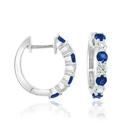 Sapphire And Diamond Hoop Earrings In 14K White Gold 1