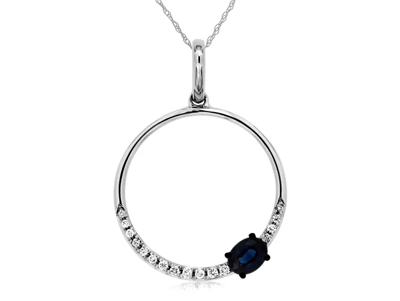 Sapphire And Diamond Pendant In 14K White Gold 1