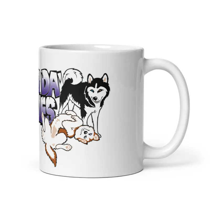 Siberian Husky Coffee Mug – 'Rockin Da Huskies' Fun Phrase 1