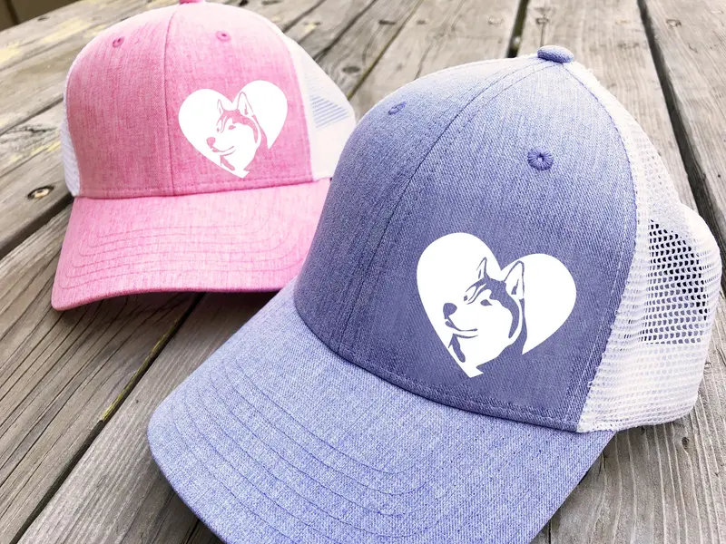 Siberian Husky Heart Embroidered Trucker Hat 1
