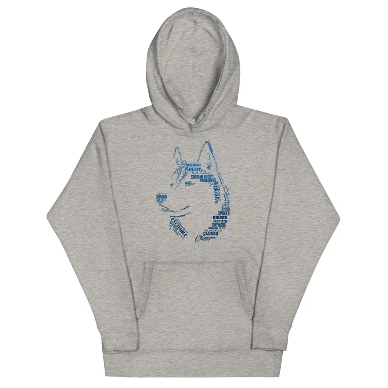 Siberian Husky Silhouette Word Art Pullover Hoodie 1