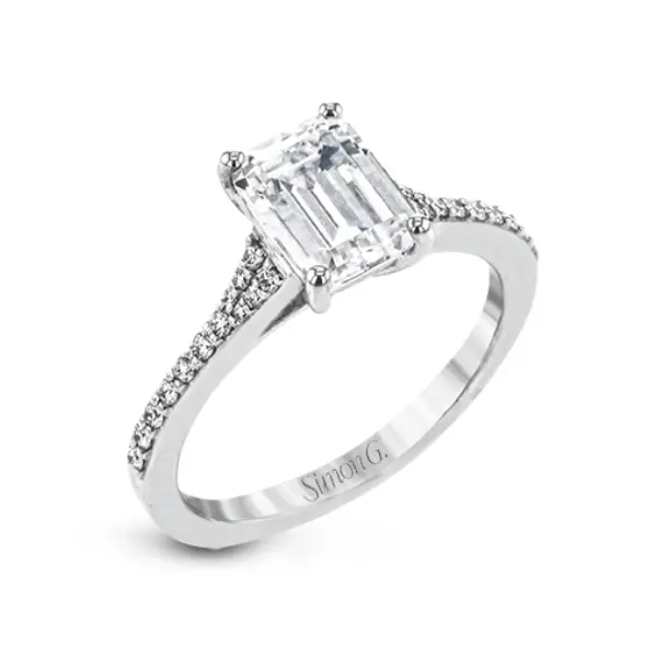 Simon G. 18K White Gold Emerald-Cut Diamond Engagement Ring Setting – 0.16 Ct 1
