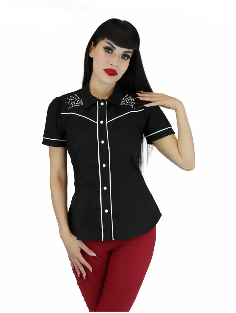 Spiderweb Print Top – Monochrome Rockabilly Western Blouse 1