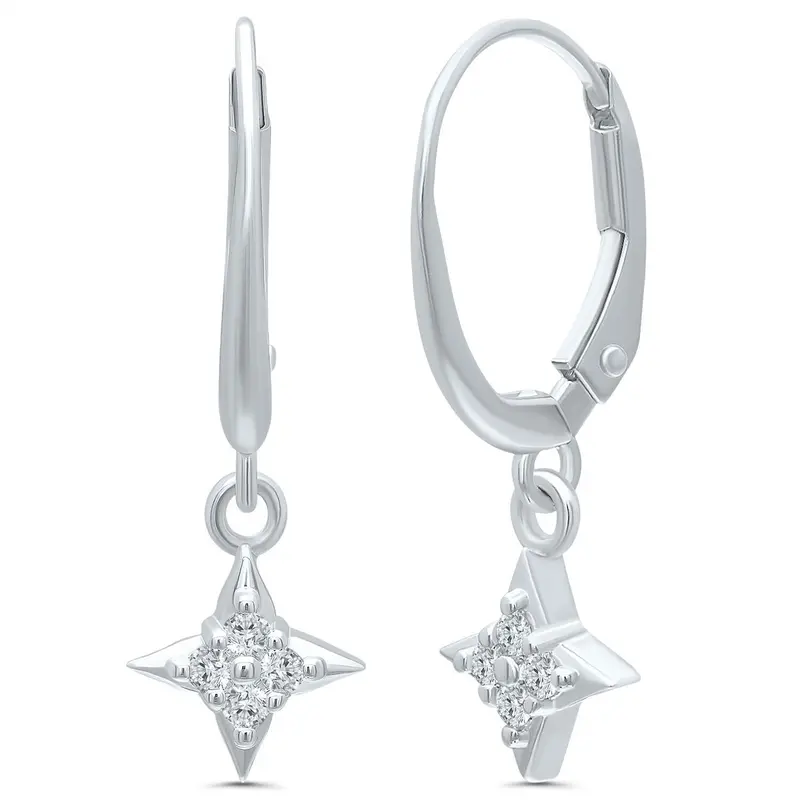 Star Of Hope Diamond Dangle Earrings – Sterling Silver, 0.10 Carat Total Weight 1