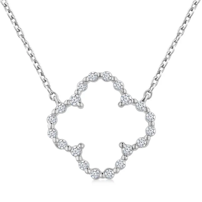 Sterling Silver Clover Motif Diamond Pendant – Minimalist Design 1