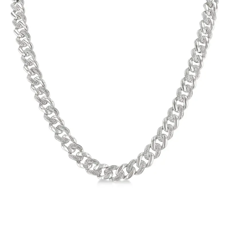 Sterling Silver Curb And Cuban Link Diamond Necklace – Contemporary Style 1