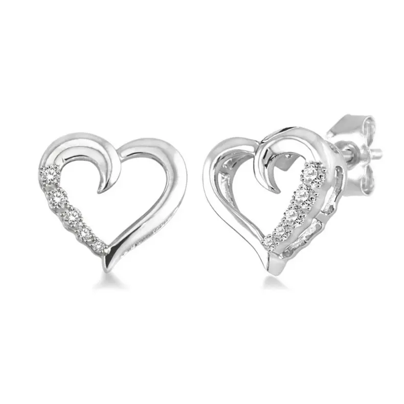 Sterling Silver Diamond Heart Stud Earrings – 0.05 Carat Total Weight 1