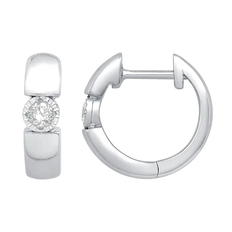 Sterling Silver Diamond Huggie Hoop Earrings 1