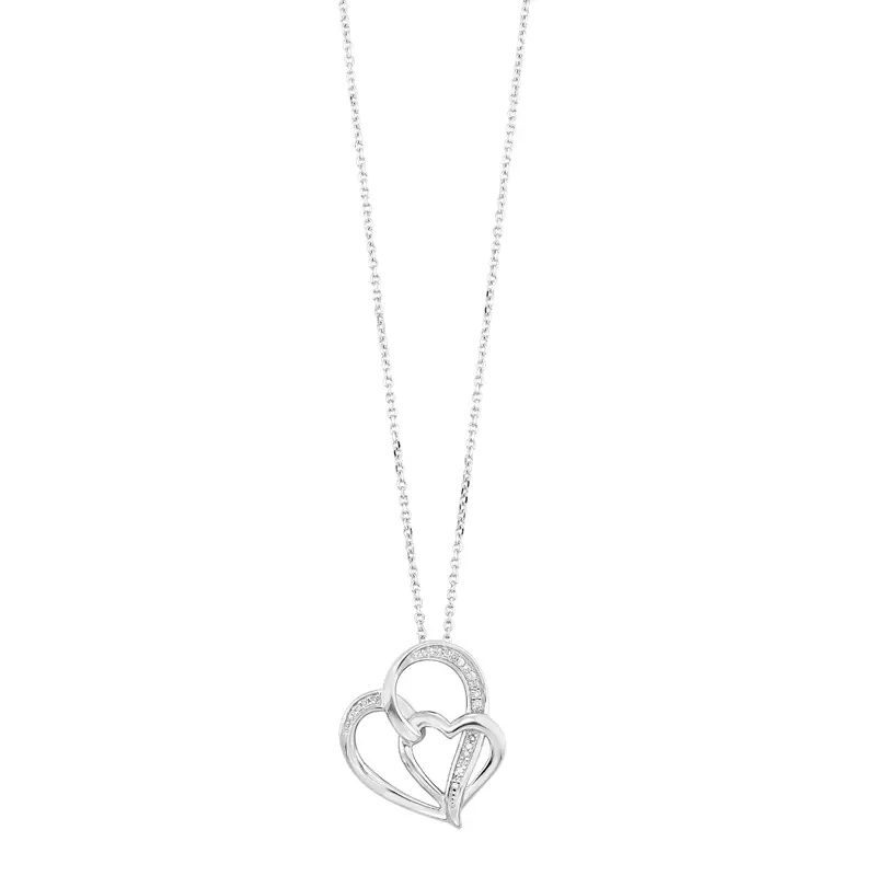 Sterling Silver Double Heart Pendant With 1/20 Carat Total Weight Diamonds 1