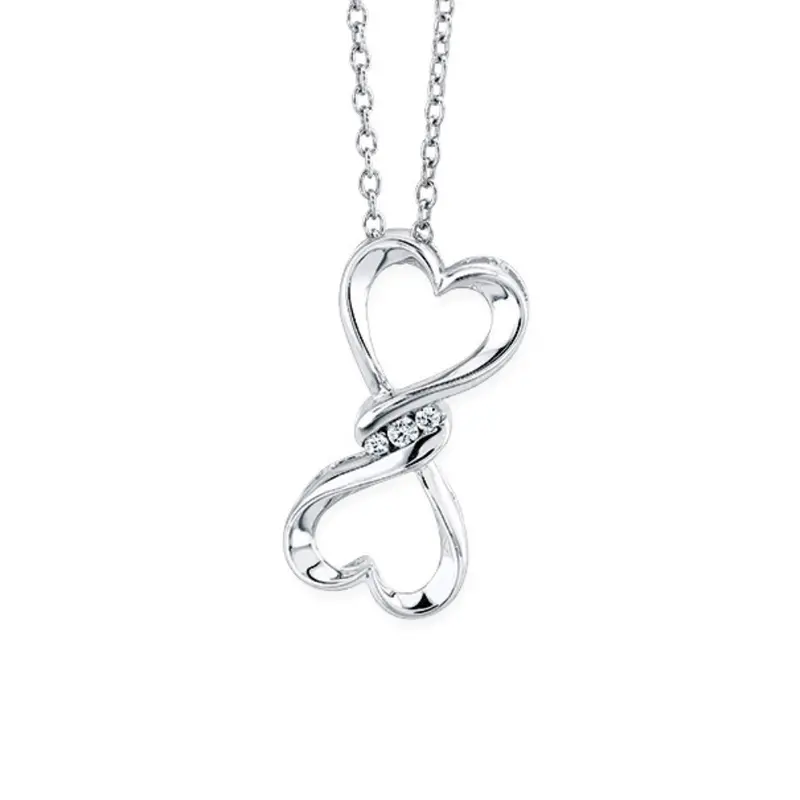Sterling Silver Double Heart Pendant With Three-Stone Diamond Accent 1