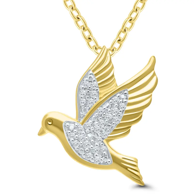 Sterling Silver Dove Pendant With Yellow Gold Plating – 0.10 Ct Diamond Accent 1