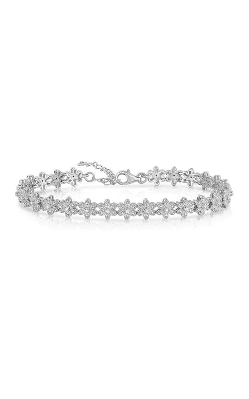 Sterling Silver Floral Diamond Bracelet – 1/10 Ct Total Weight 1
