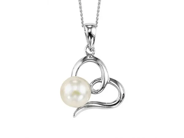 Sterling Silver Freshwater Pearl Heart-Shaped Pendant 1
