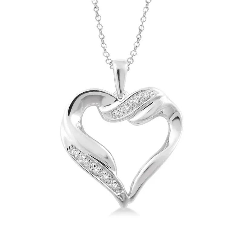 Sterling Silver Heart Pendant With 1/20 Carat Diamond – Includes Chain 1
