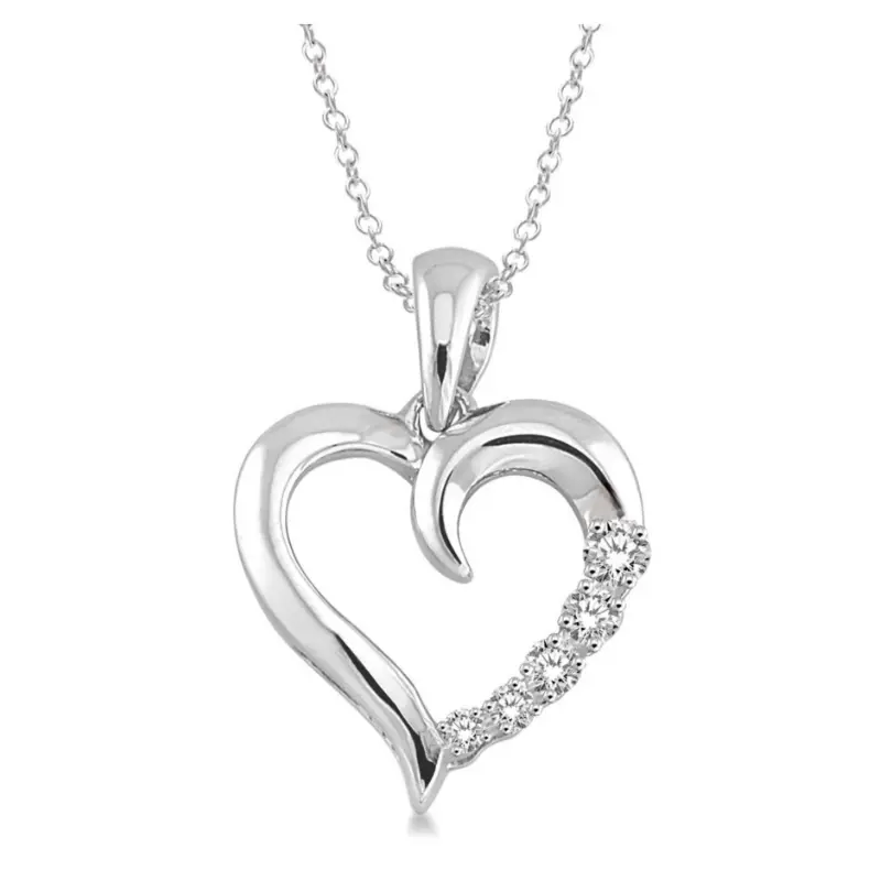 Sterling Silver Heart Pendant With Single-Cut Diamonds And Chain (1/50 Carat Tw) 1