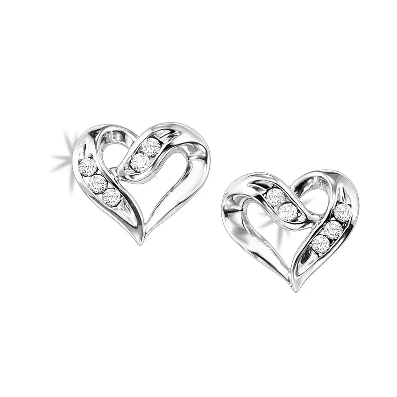 Sterling Silver Heart-Shaped Diamond Earrings – 0.02 Carat Total Weight 1