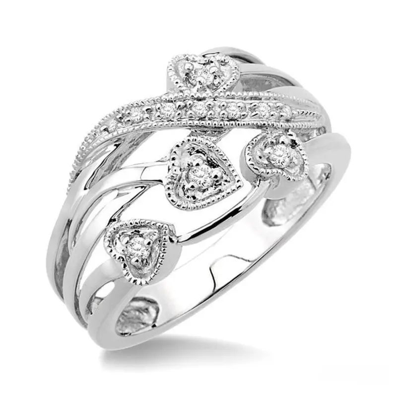 Sterling Silver Heart-Shaped Diamond Fashion Ring 1