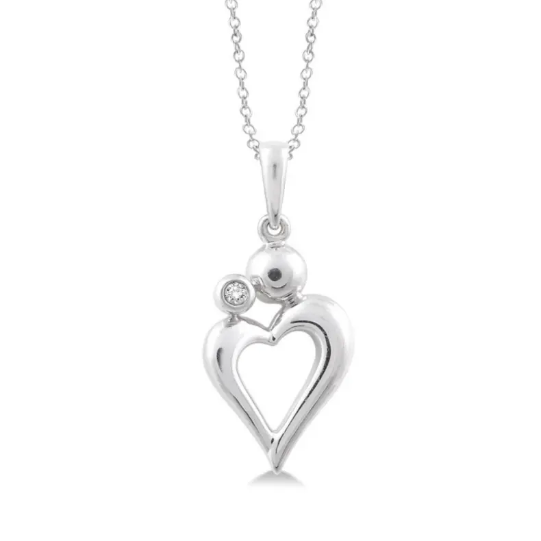 Sterling Silver Heart-Shaped Diamond Pendant – 0.02 Carat Round Cut With Matching Chain 1