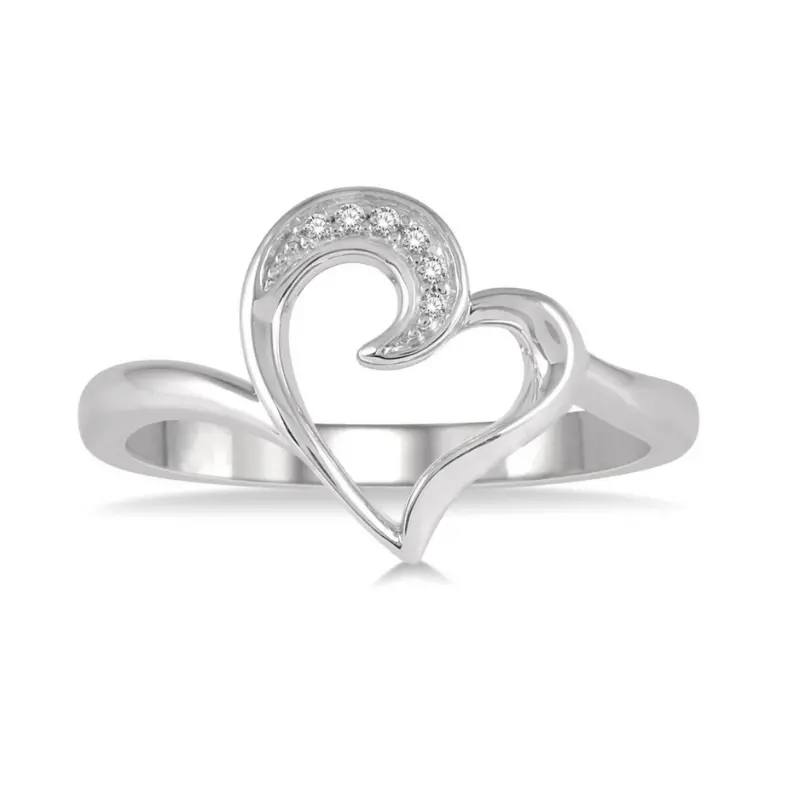 Sterling Silver Heart-Shaped Diamond Ring 1