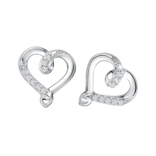 Sterling Silver Kissing Hearts Diamond Earrings 1