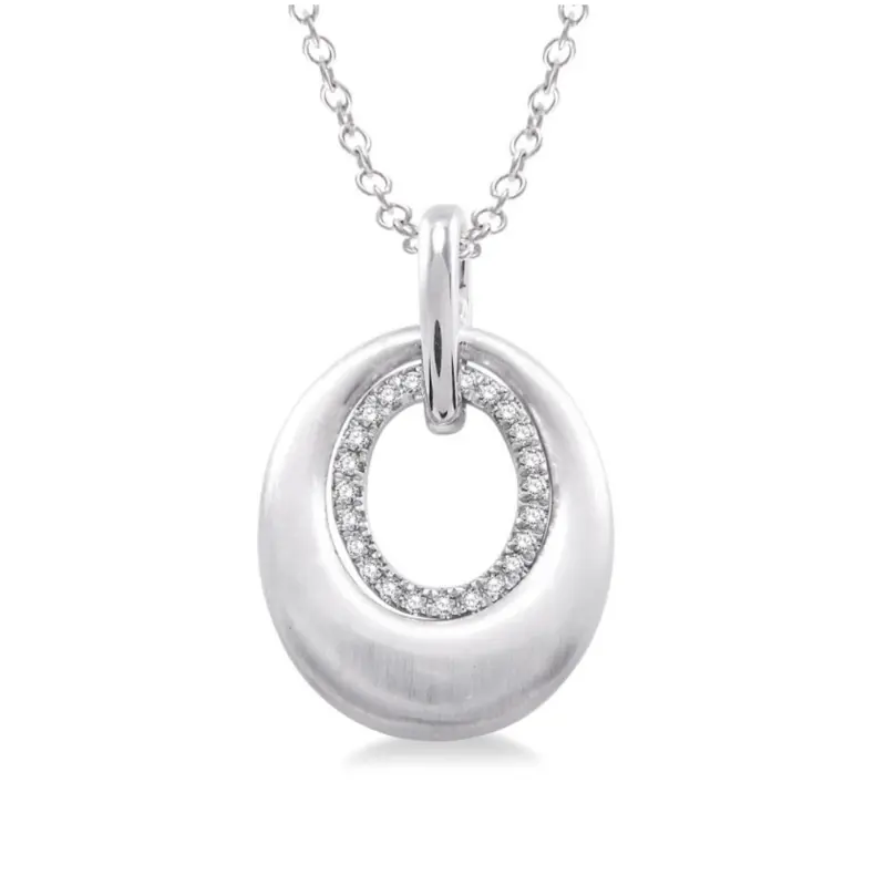Sterling Silver Oval Single-Cut Diamond Pendant With Chain – 1/20 Carat Total Weight 1