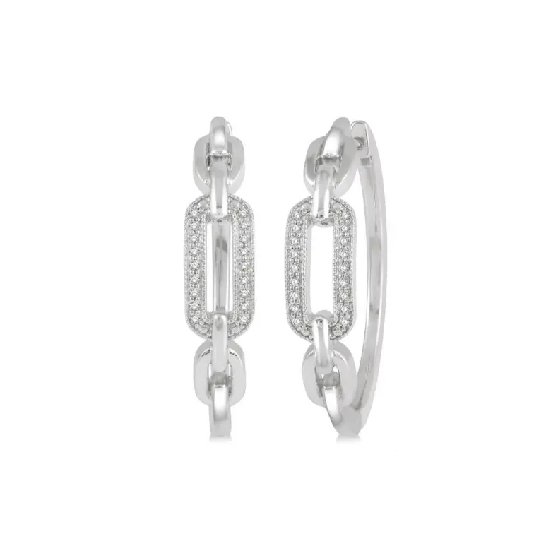 Sterling Silver Paperclip Hoop Earrings Featuring 0.10 Carat Diamonds 1