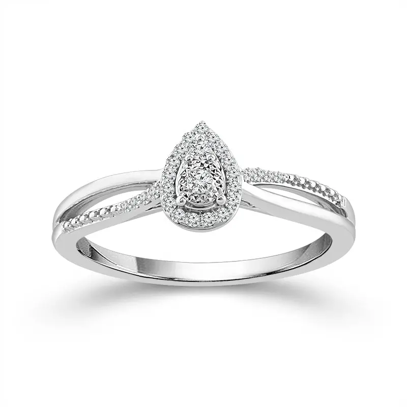 Sterling Silver Pear-Shaped Multistone Promise Ring – 0.10 Ct Diamond 1