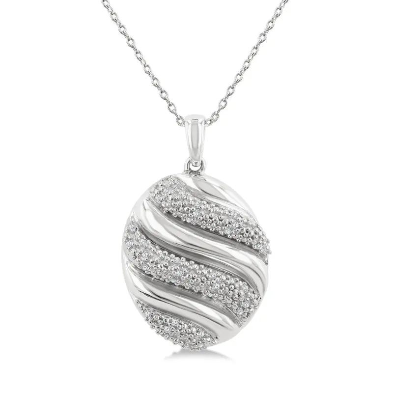 Sterling Silver Ribbed Texture Diamond Pendant – Architectural Design 1