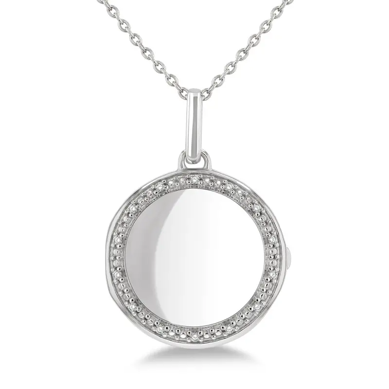 Sterling Silver Round Diamond Keepsake Locket Pendant With Chain – 0.10 Carat Total Weight 1