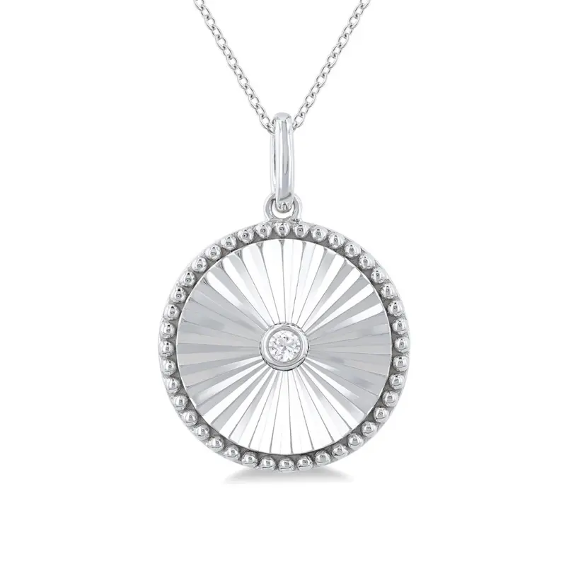 Sterling Silver Round Medallion Diamond Pendant With Chain – 1/20 Carat Total Weight 1