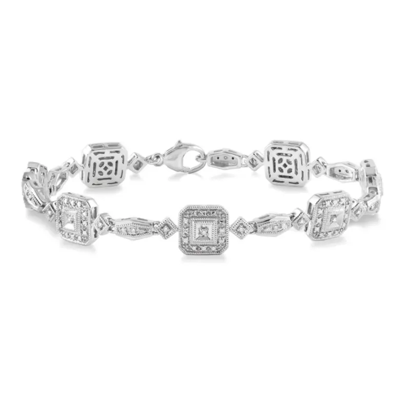 Sterling Silver Square-Cut Diamond Bracelet – 1/6 Carat Total Weight 1