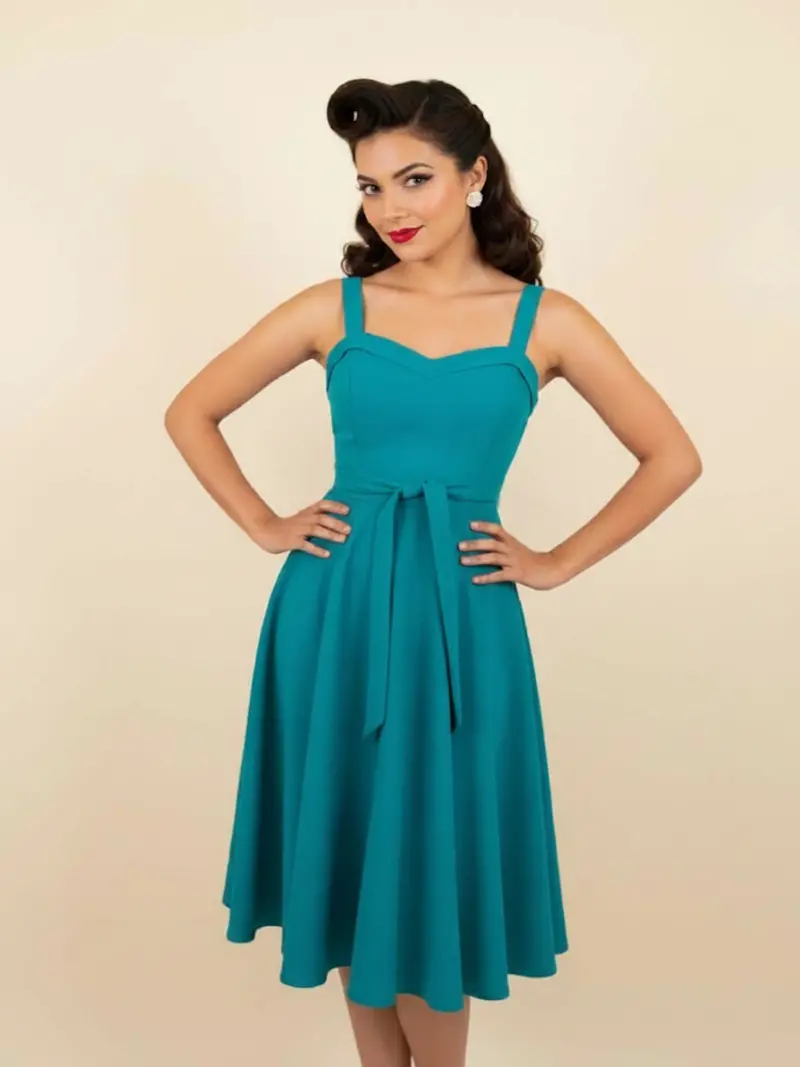 Teal 1950S-Inspired Swing Dress – Vintage Retro Style 1