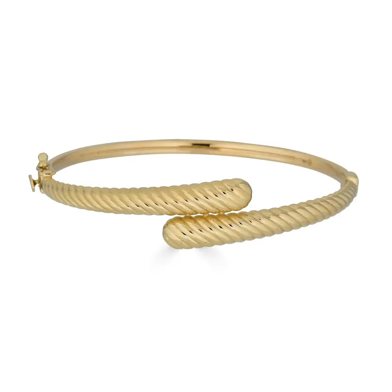 Textured Ribbed Bypass Bangle In 14K Yellow Gold 1