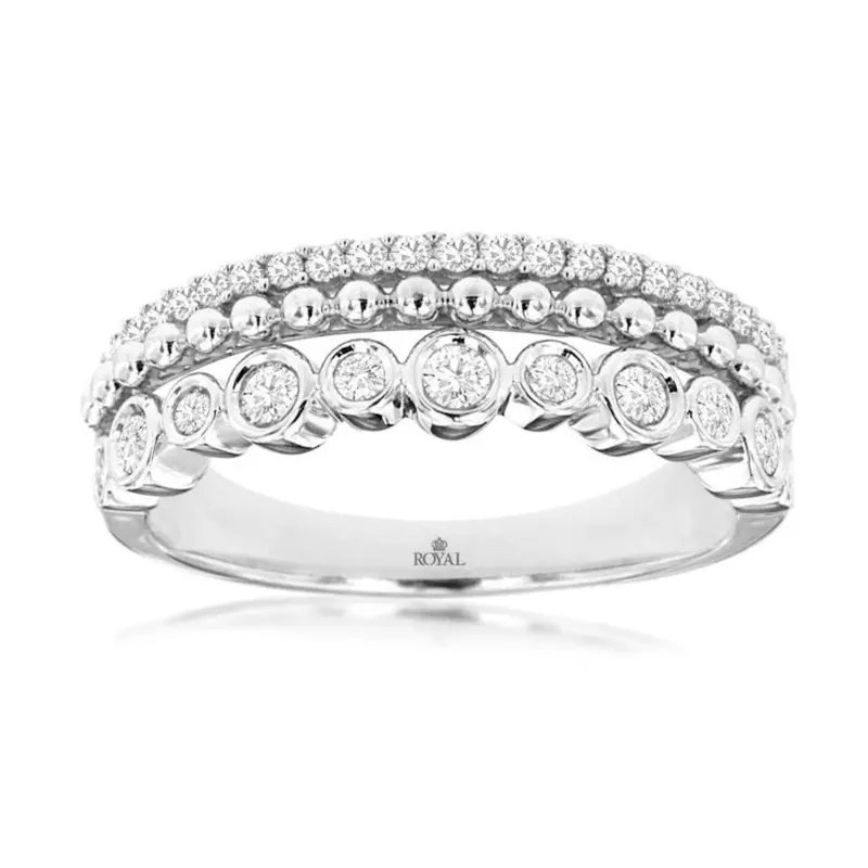 Three-Row Diamond Band In Polished White Gold 1