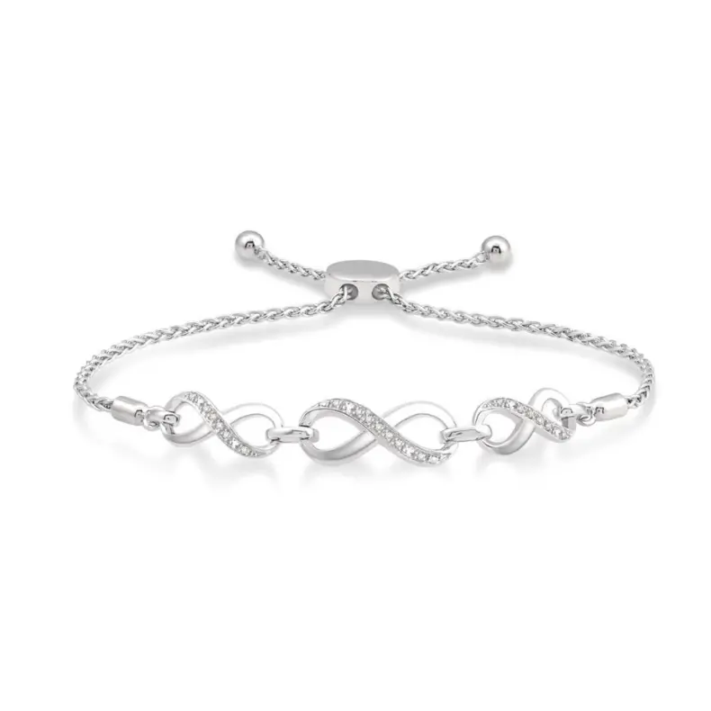 Triple Infinity Lariat Bolo Bracelet – 1/20 Carat Diamond Accent In Sterling Silver 1