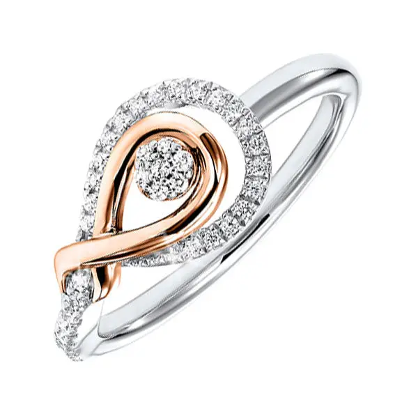 Two-Tone Diamond Love Knot Ring: Sterling Silver & Rose Gold, 1/6 Ctw 1