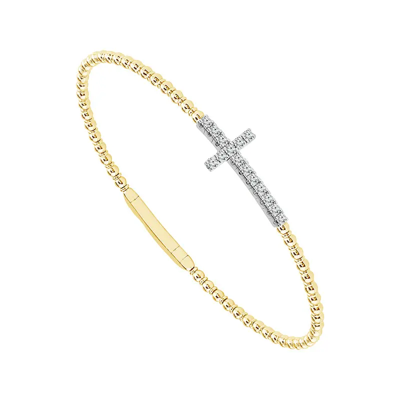 Two-Tone Gold Cross Bangle With Diamonds — 14K, 0.33 Ctw 1